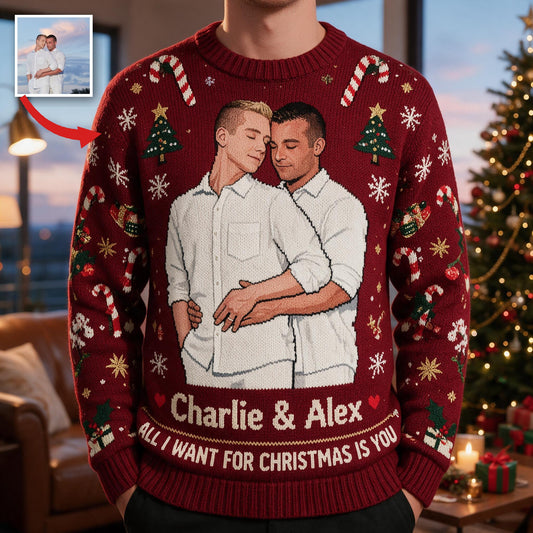 Personalized Christmas Gay Couple Ugly Sweater LGBT Anniversary Gift