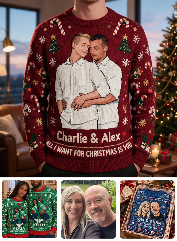 Personalized Christmas Gay Couple Ugly Sweater LGBT Anniversary Gift