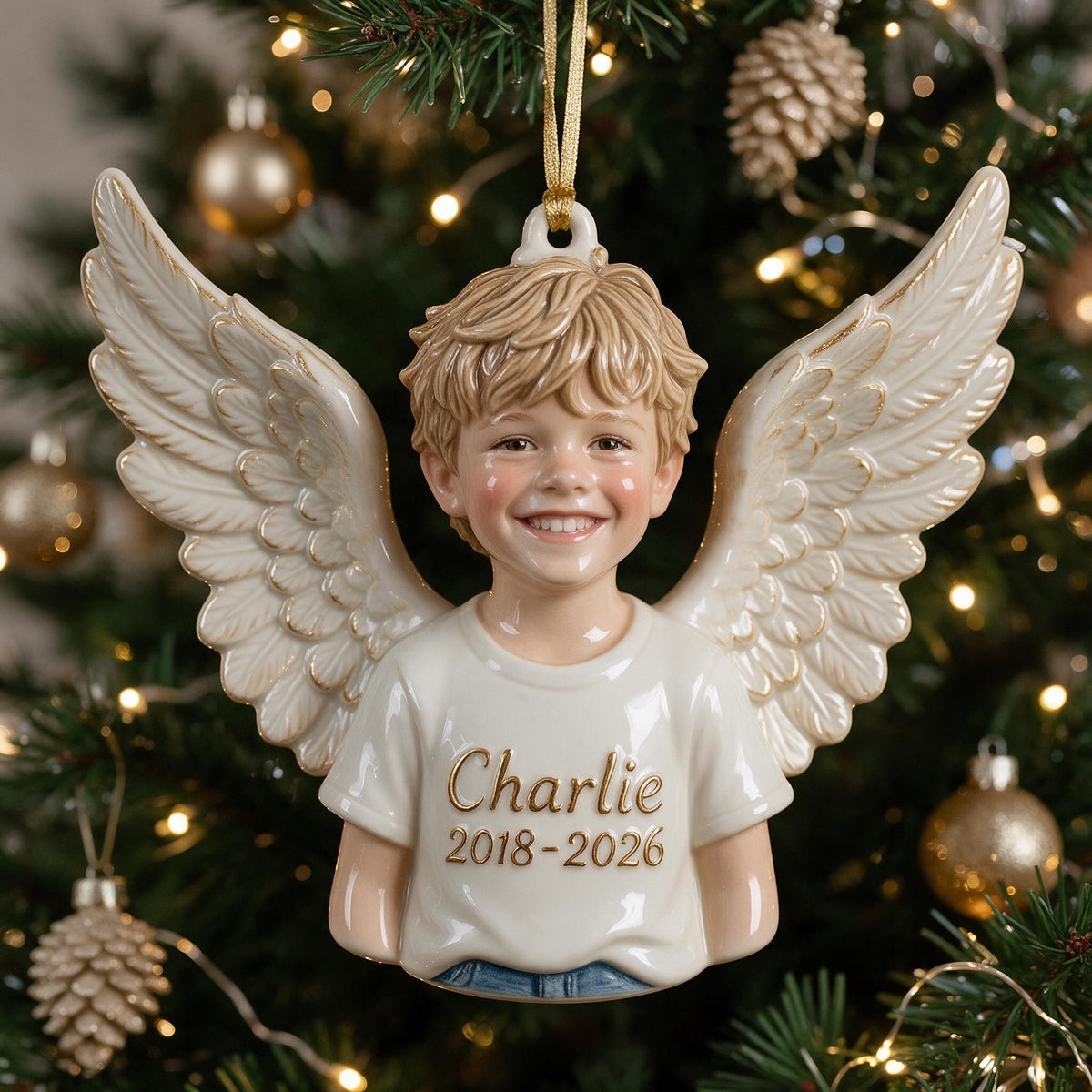 Personalisierte Weihnachtsengel 3D Erinnerungsornament für Jungen