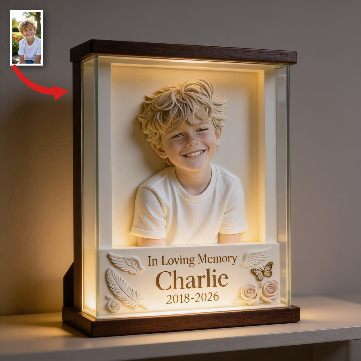 Personalisierte Gedenktafel für kleinen Jungen aus Acryl