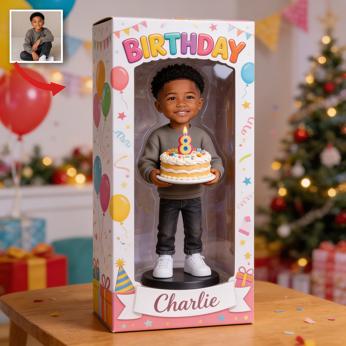 Personalized 8th Birthday Black Little Boy Acrylic Display Box Keepsake Gift