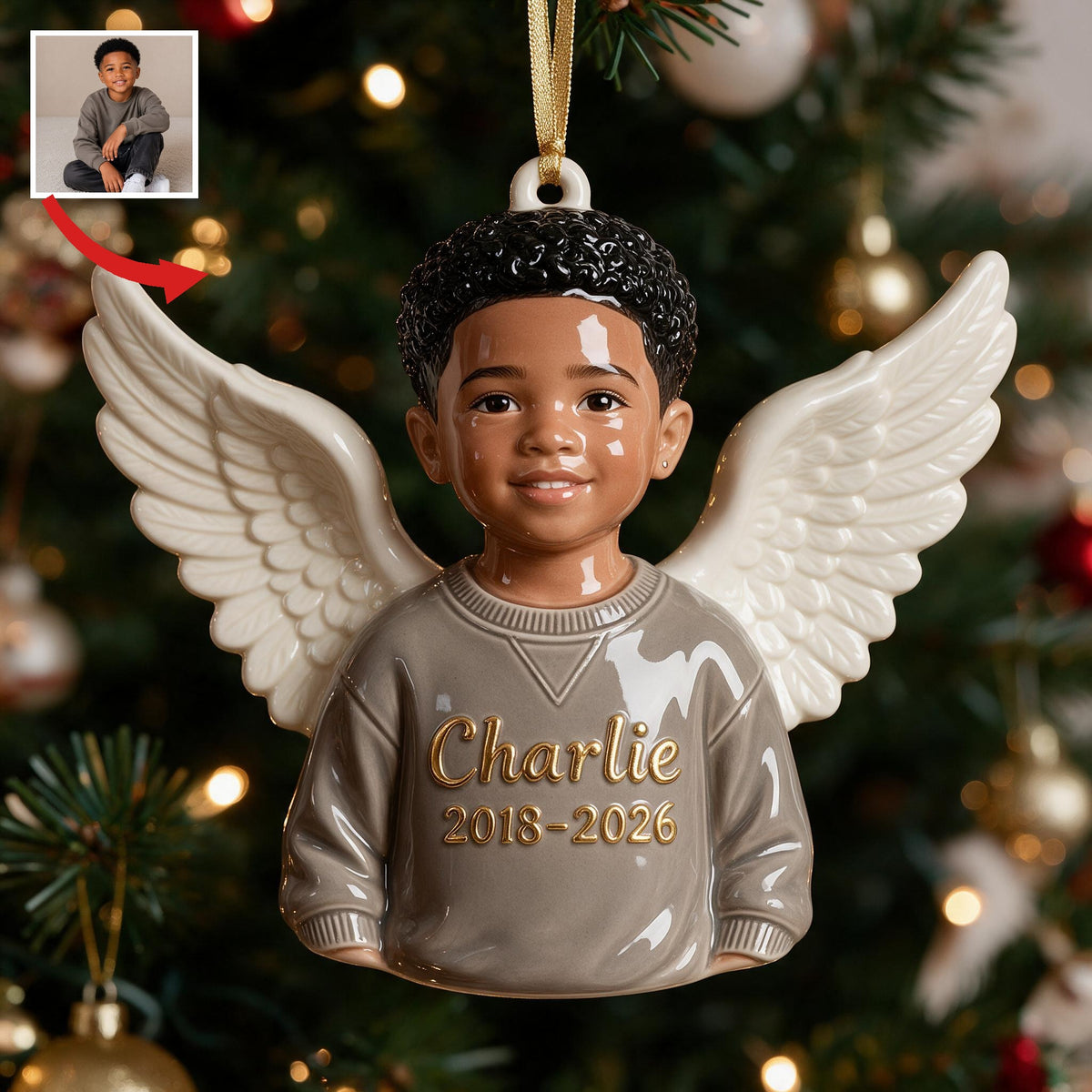 Personalisierte Weihnachts-Gedenk-3D-Ornament für kleine Jungen