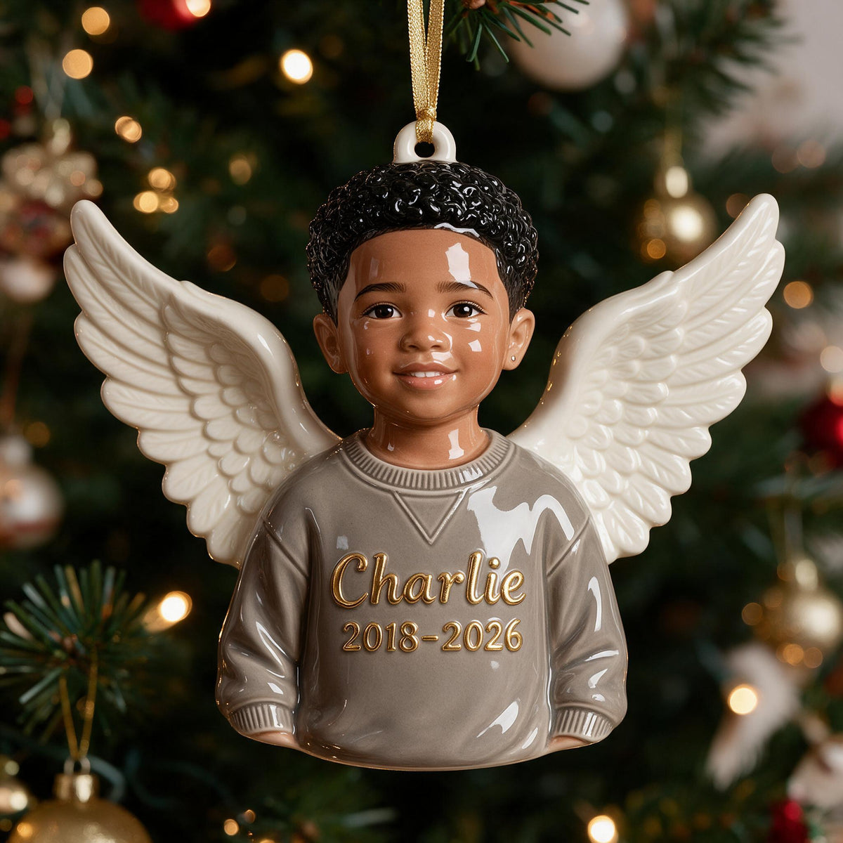 Personalisierte Weihnachts-Gedenk-3D-Ornament für kleine Jungen