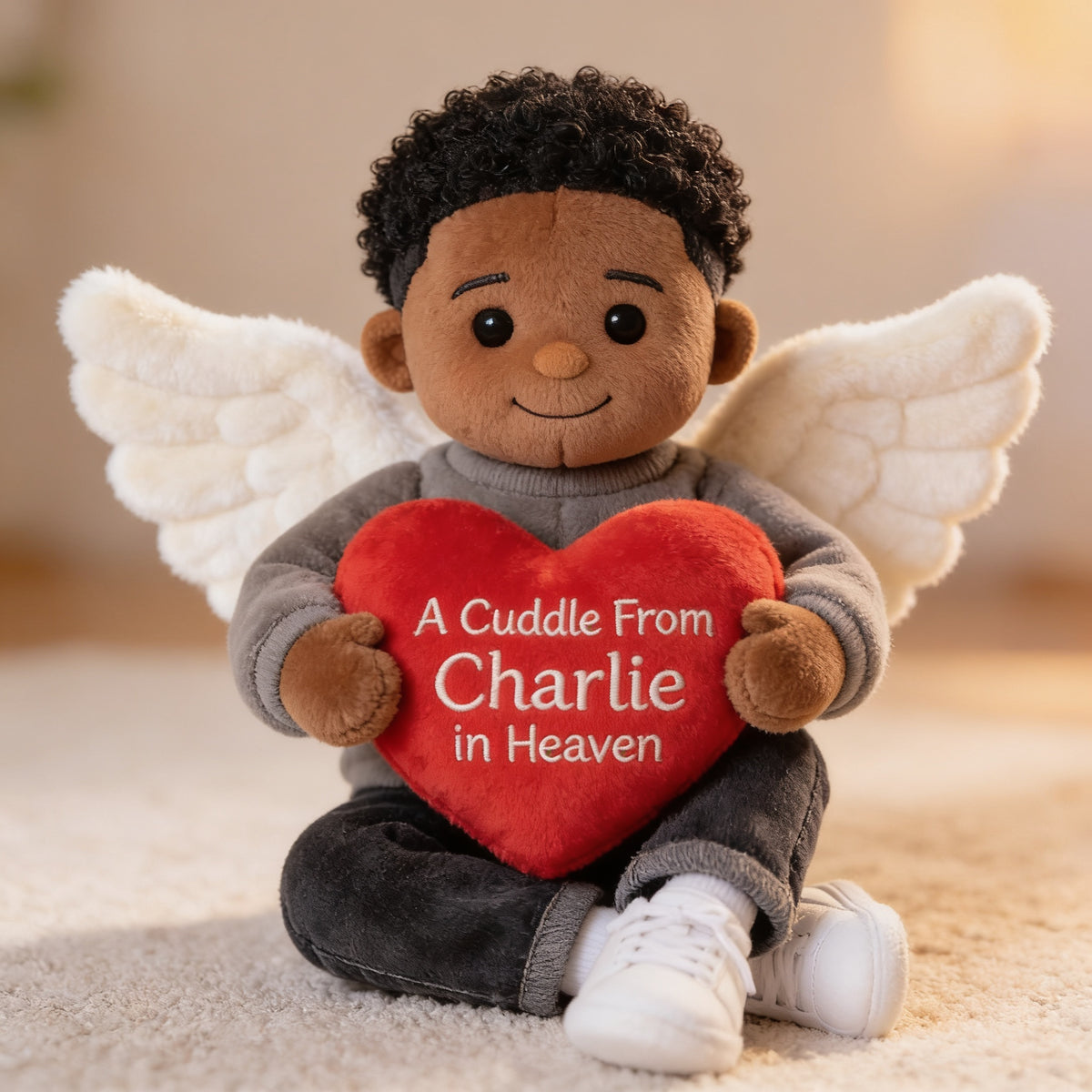 Personalized Black Little Boy Shaped Pillow - Memorial Gift for Lost Loved Ones