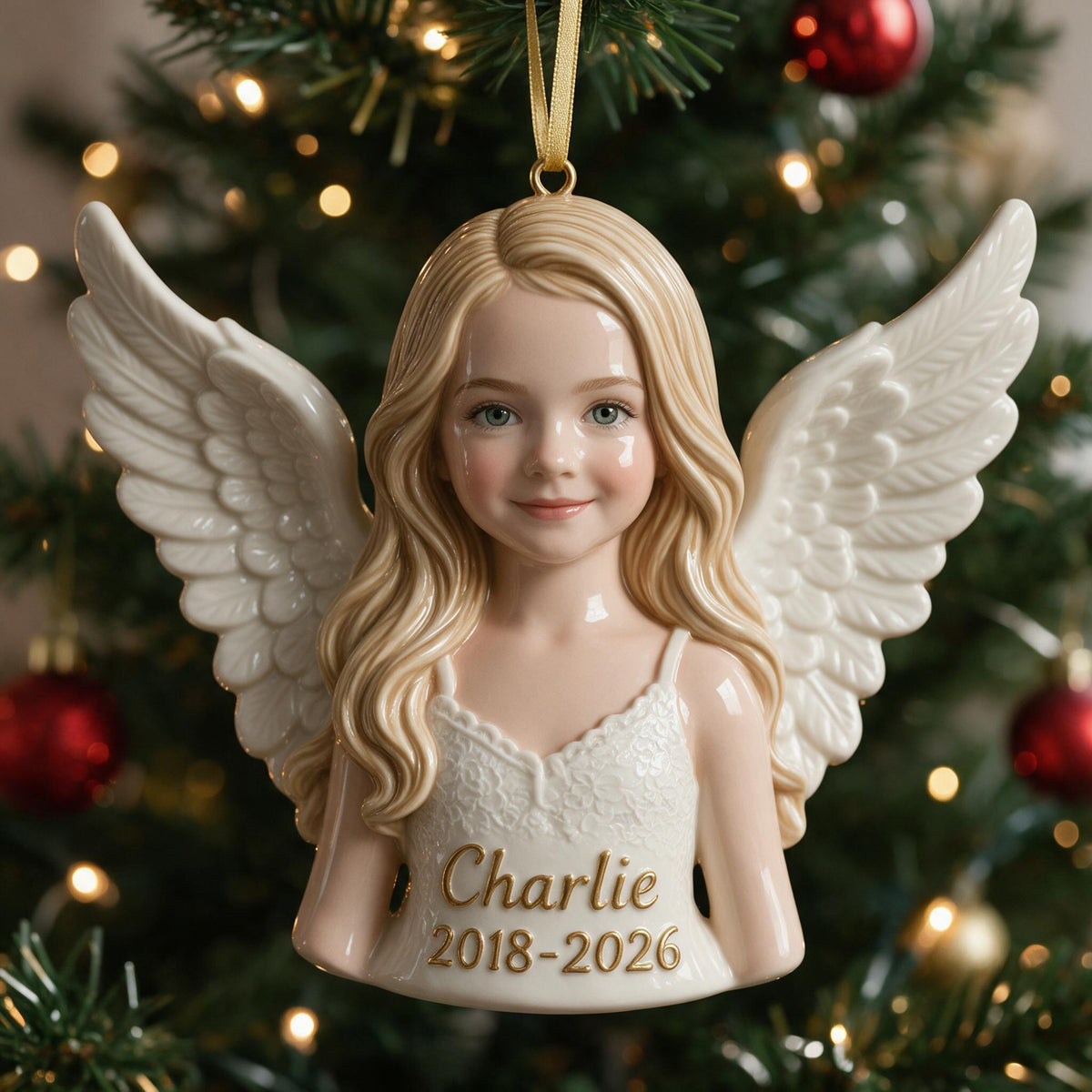 Personalized Christmas Little Girl Memorial 3D Ornament