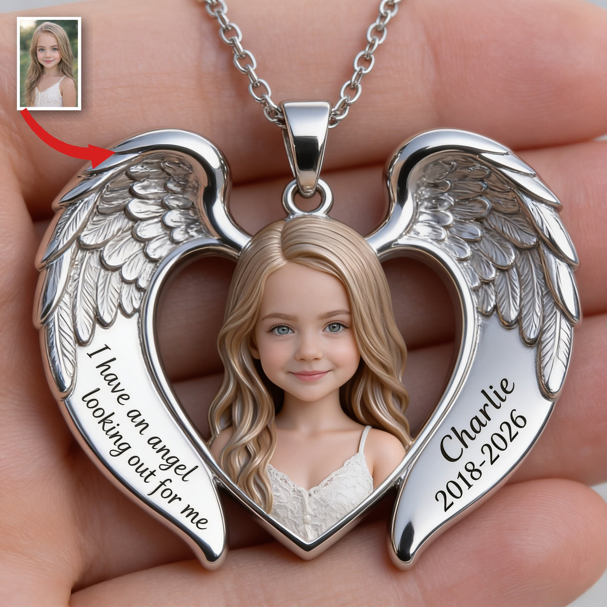 Personalized Little Girl Memorial Angel Wing Pendant Necklace