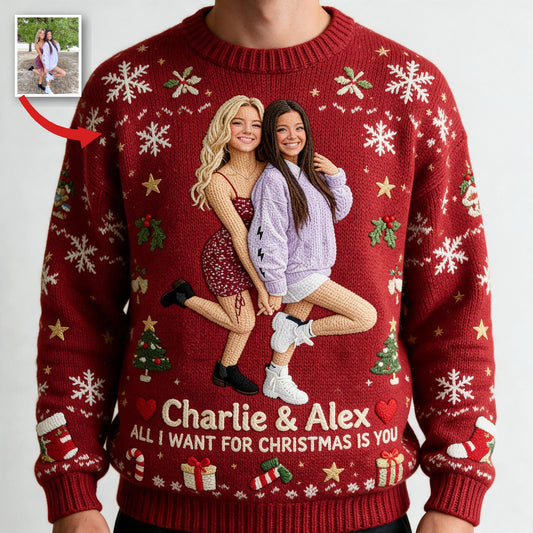Personalized Christmas Lesbian Couple Ugly Sweater Anniversary Gift