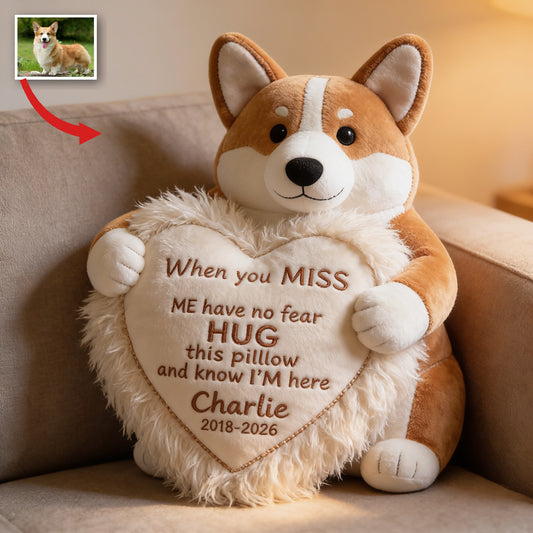 Personalisierte Tan und Weiße Pembroke Welsh Corgi Gedenk-Faux-Fur-Kissen