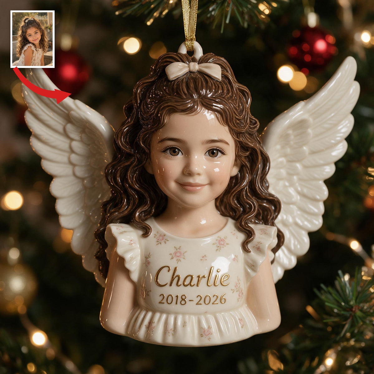 Personalisierte Weihnachts-Latina-Mädchen-Engel 3D-Gedenkornament