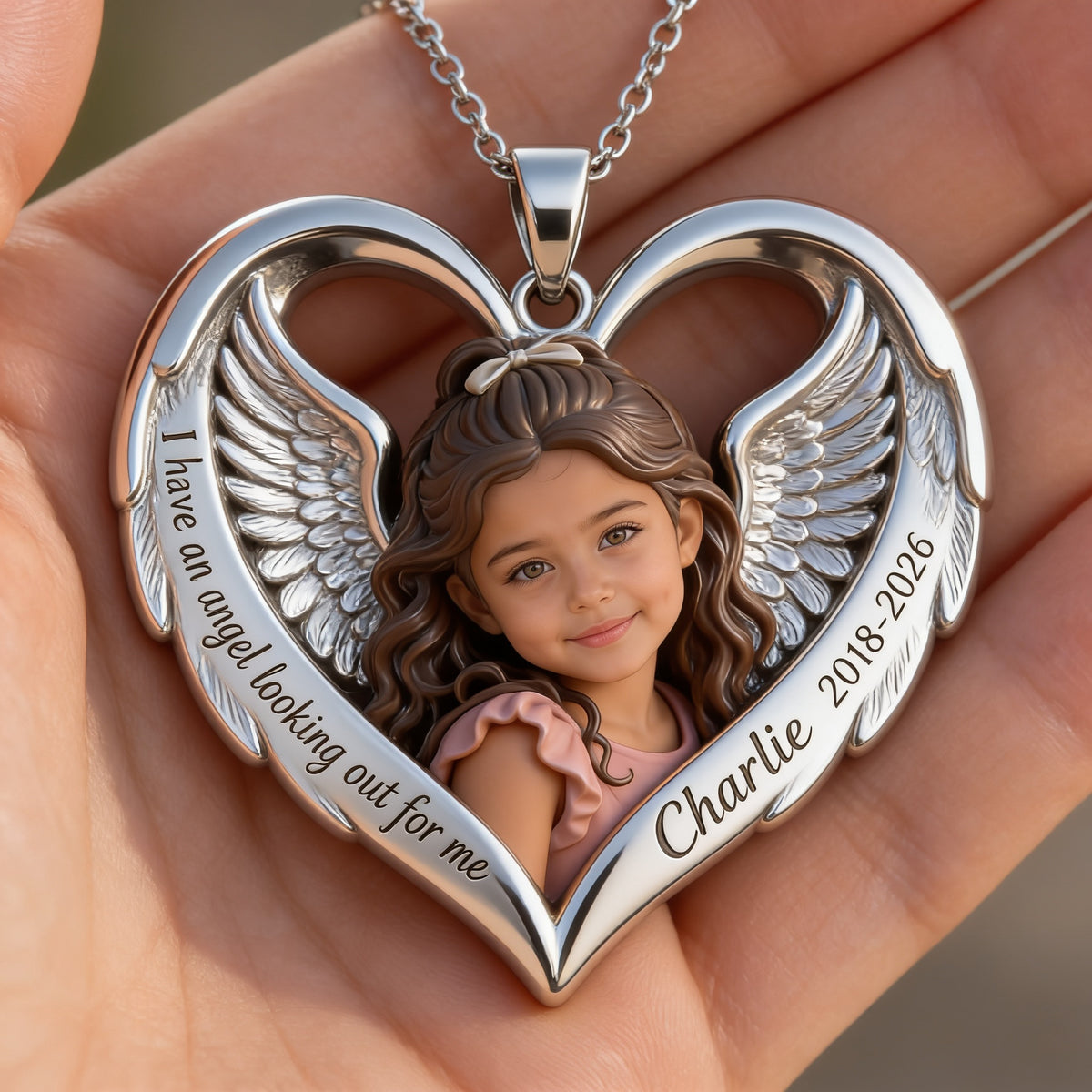 Personalized Memorial Latina Little Girl Heart Pendant Necklace Keepsake