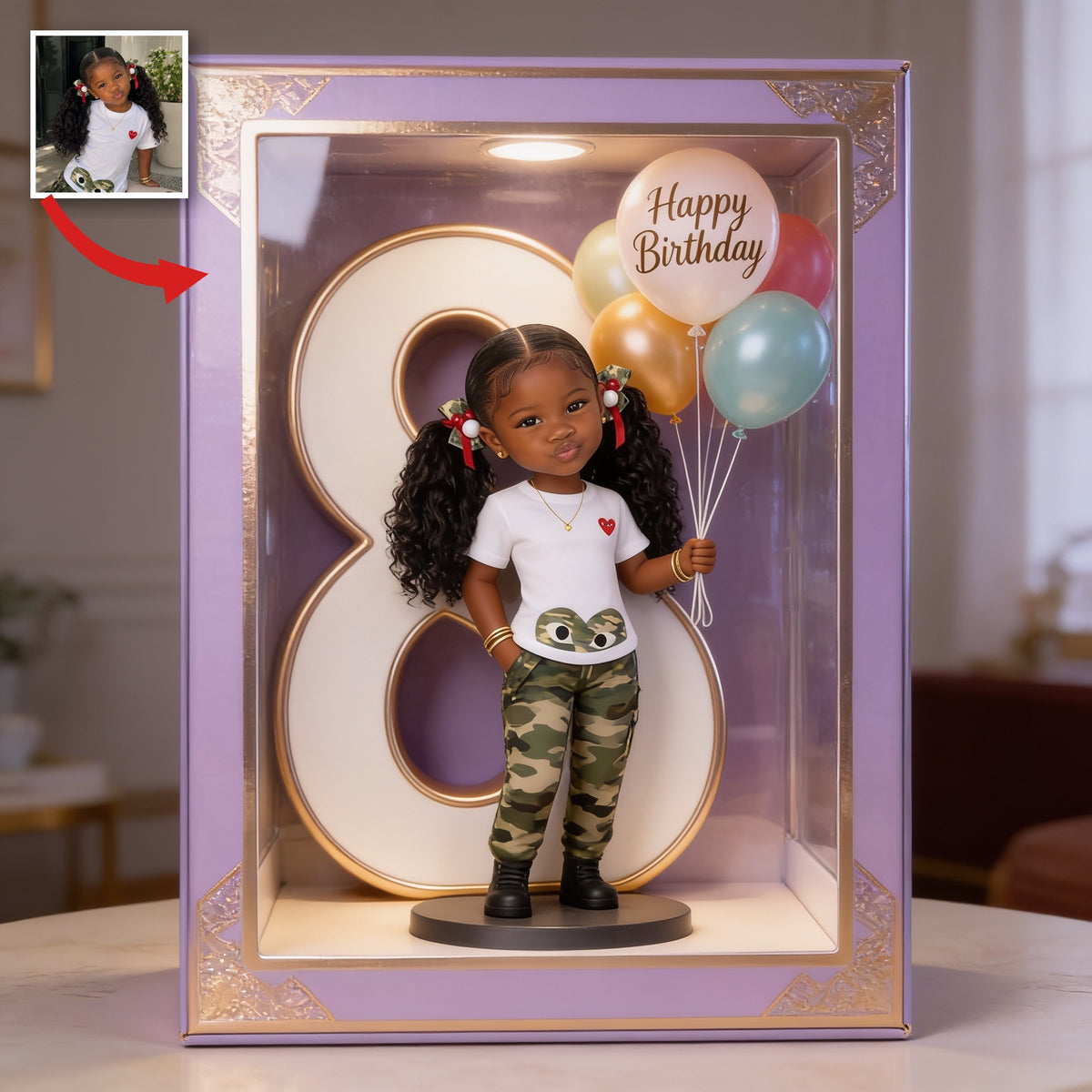 Personalized 8th Birthday Black Little Girl Acrylic Display Box Gift for Daughter Granddaughter Niece