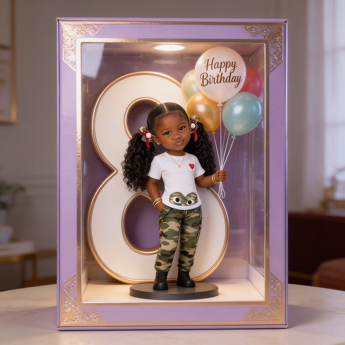 Personalized 8th Birthday Black Little Girl Acrylic Display Box Gift for Daughter Granddaughter Niece