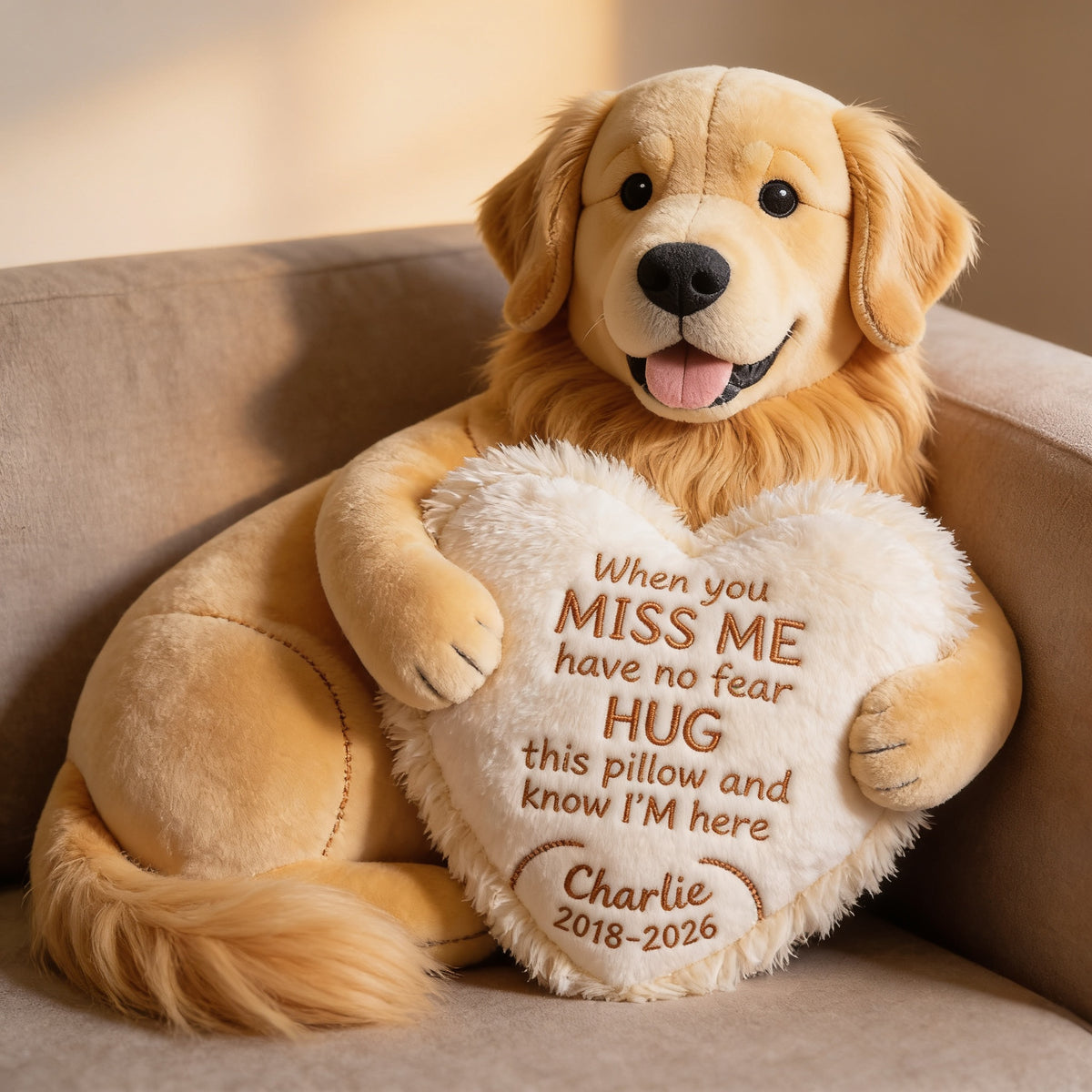 Personalized Memorial Adult Golden Retriever Faux Fur Shaped Pillow Pet Loss Gift