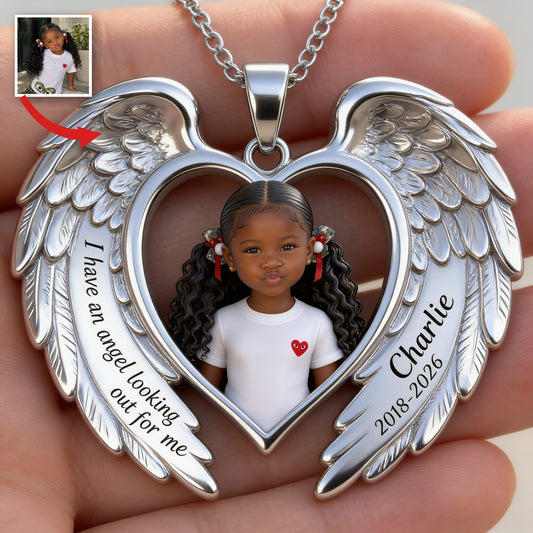 Personalisierte schwarze Engel Flügel Anhänger Halskette für Mädchen