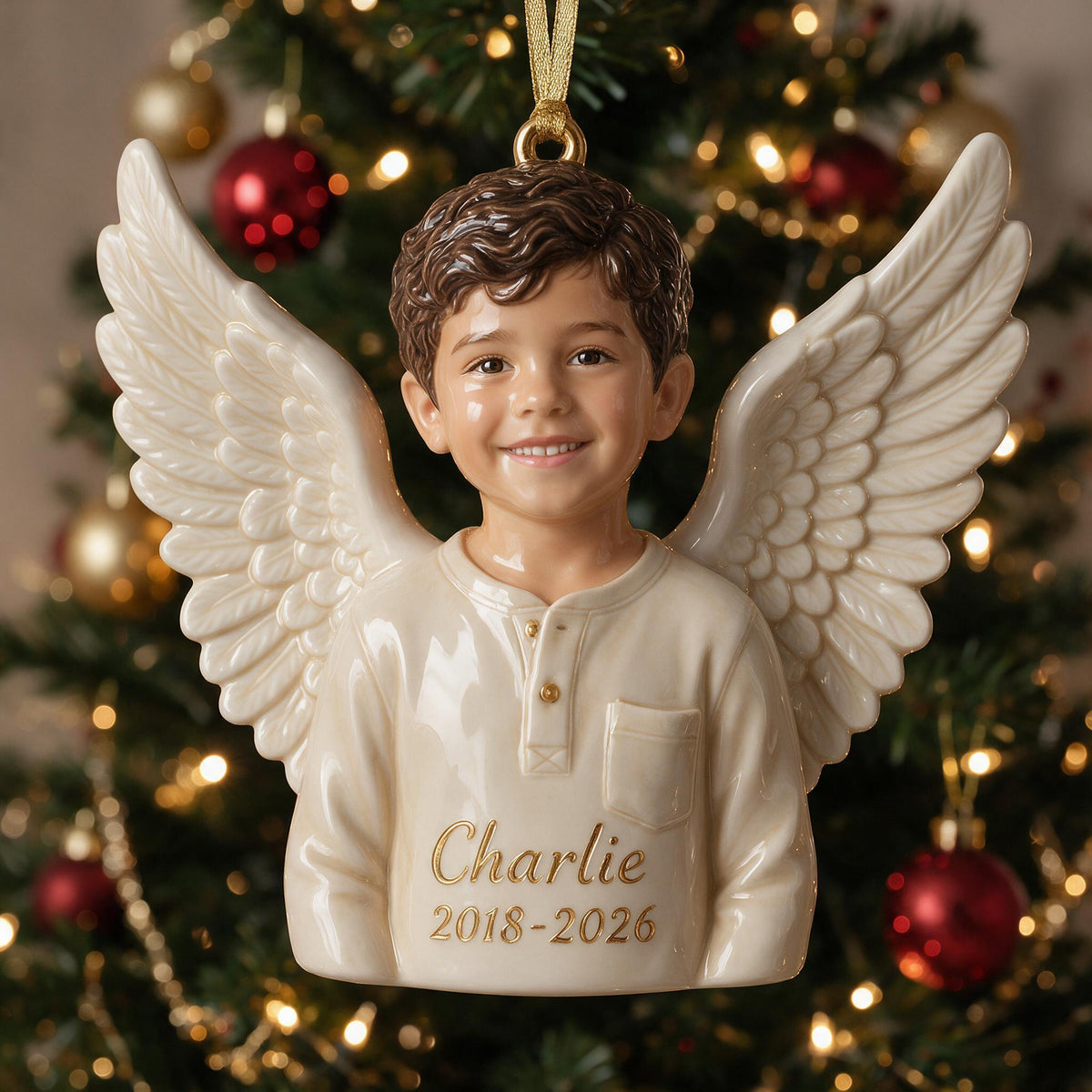 Personalized Christmas Latino Little Boy Angel 3D Memorial Ornament