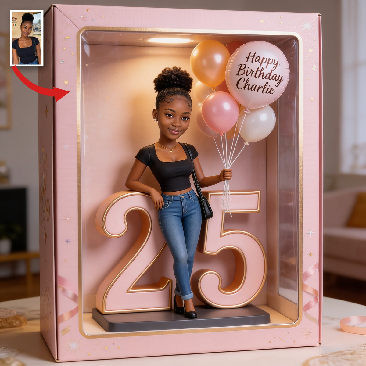 Personalized 25th Birthday Black Woman Acrylic Display Box Keepsake Gift