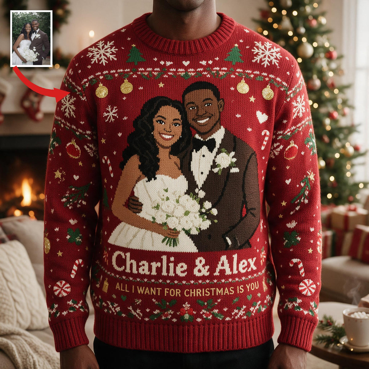 Personalized 10th Wedding Anniversary 2016 Black Couple Christmas Ugly Sweater