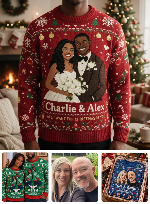 Personalized 10th Wedding Anniversary 2016 Black Couple Christmas Ugly Sweater