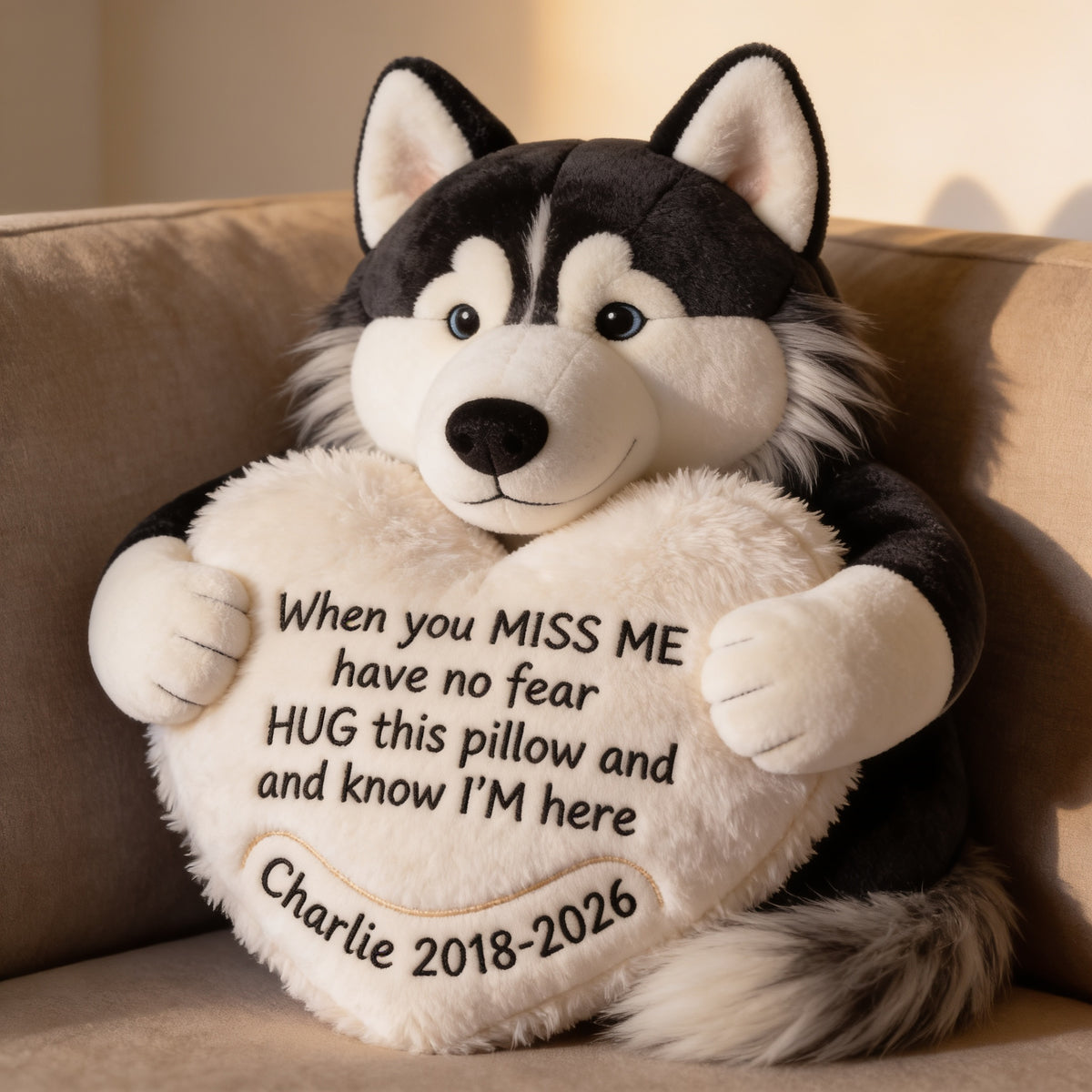 Personalized Siberian Husky Memorial Faux Fur Shaped Pillow Pet Loss Gift