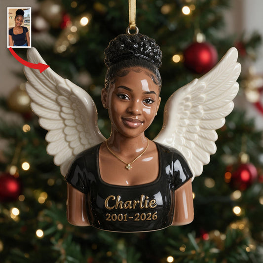 Personalisierte Weihnachtsgedächtnis Schwarze Frau Engel 3D Ornament