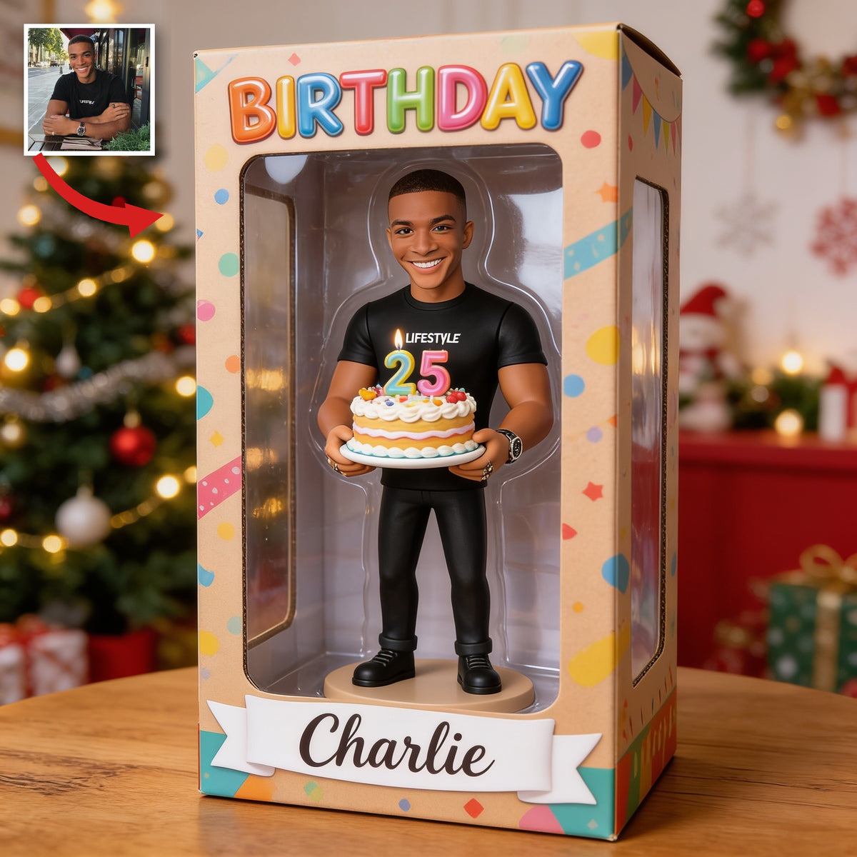 Personalized 25th Birthday Black Man Acrylic Display Box Keepsake Gift