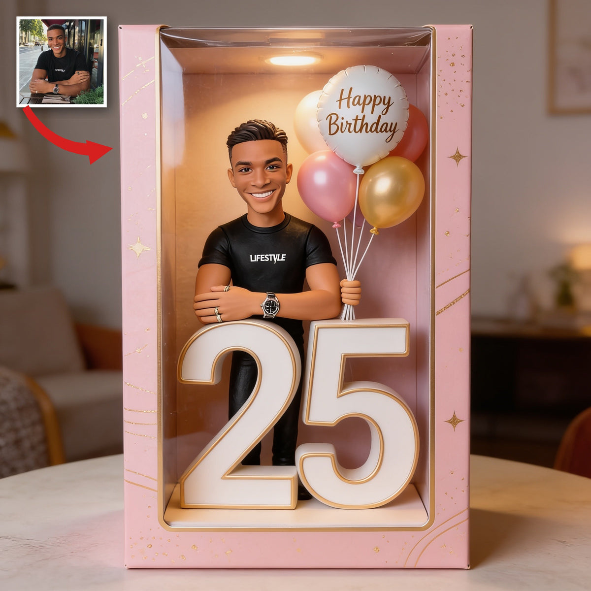 Personalized 25th Birthday Black Man Acrylic Display Box, Keepsake Gift for Him