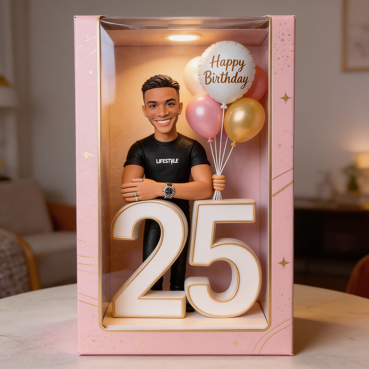 Personalized 25th Birthday Black Man Acrylic Display Box, Keepsake Gift for Him