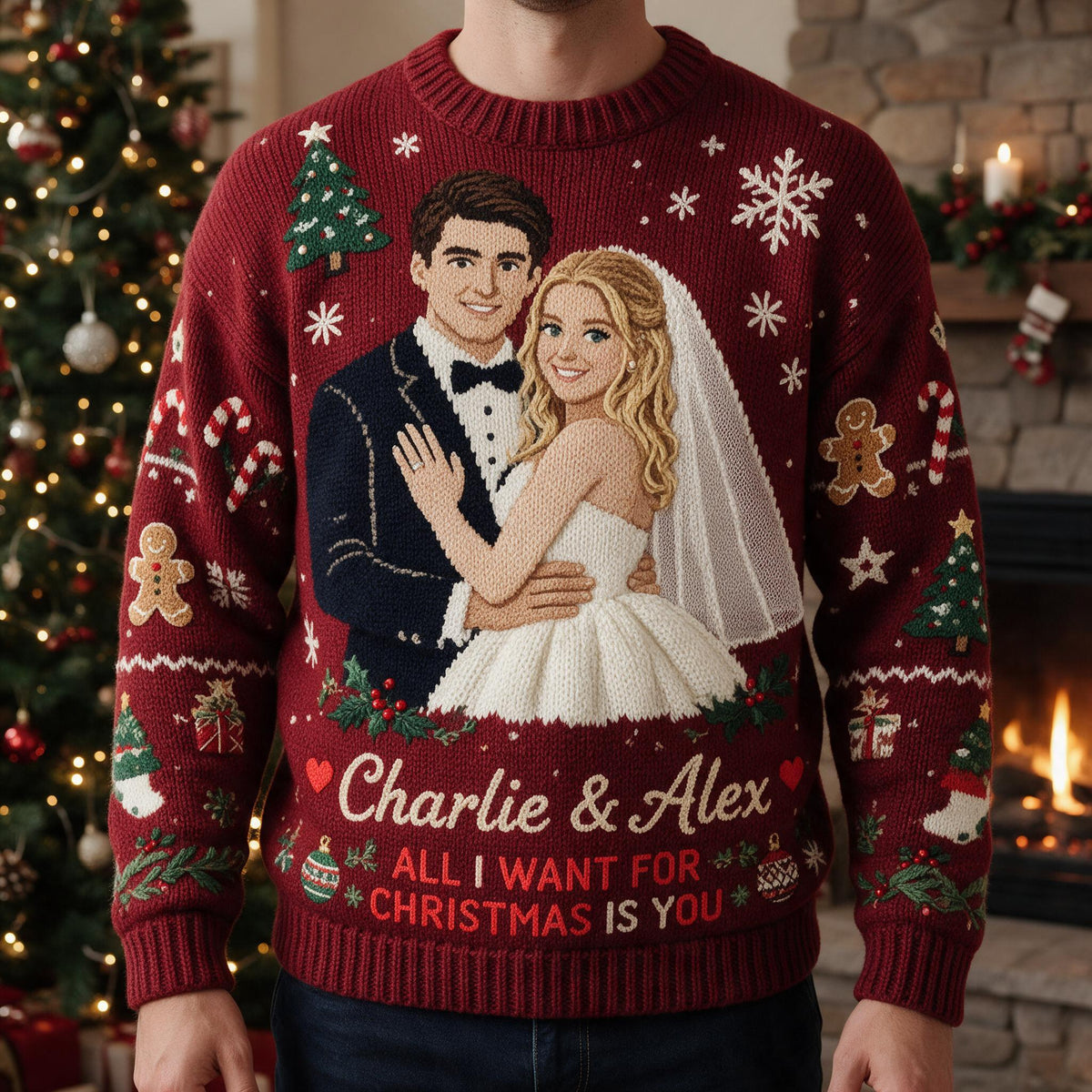 Personalized 10th Wedding Anniversary 2016 Christmas Wedding Couple Ugly Sweater