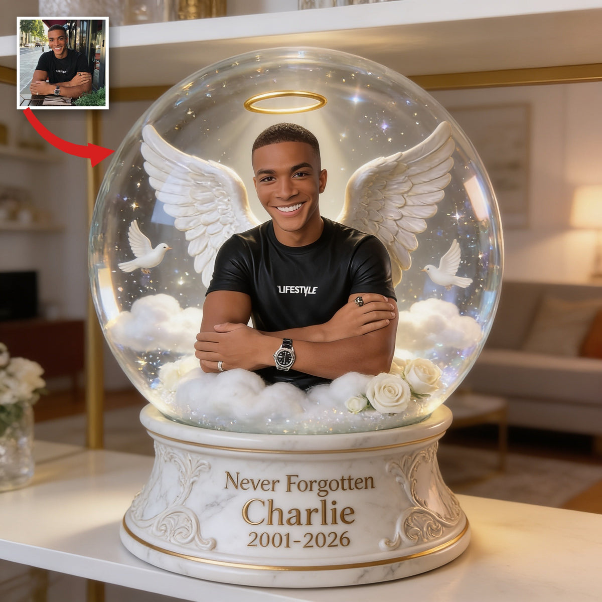 Personalisierte Gedenktafel Schwarzer Mann in individueller Form