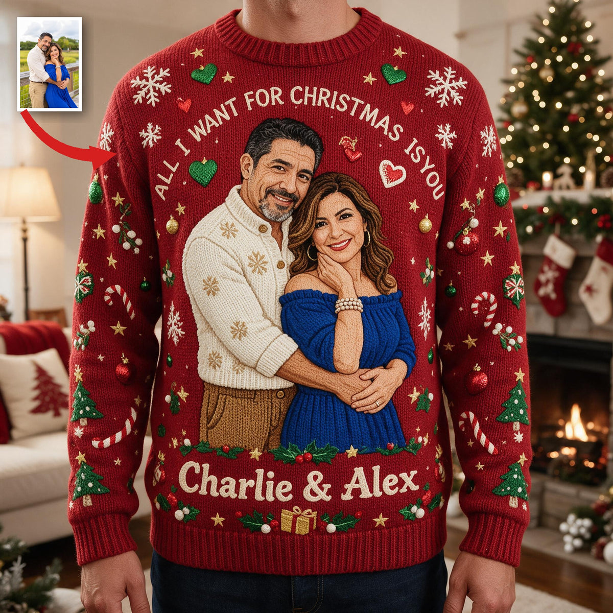 Personalized Christmas 30th Anniversary 1996 Middle-Aged Latino Couple Ugly Sweater