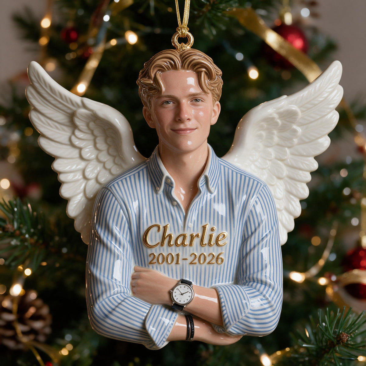 Personalisierte Weihnachtsgedächtnis Engel 3D Harz Ornament Andenken
