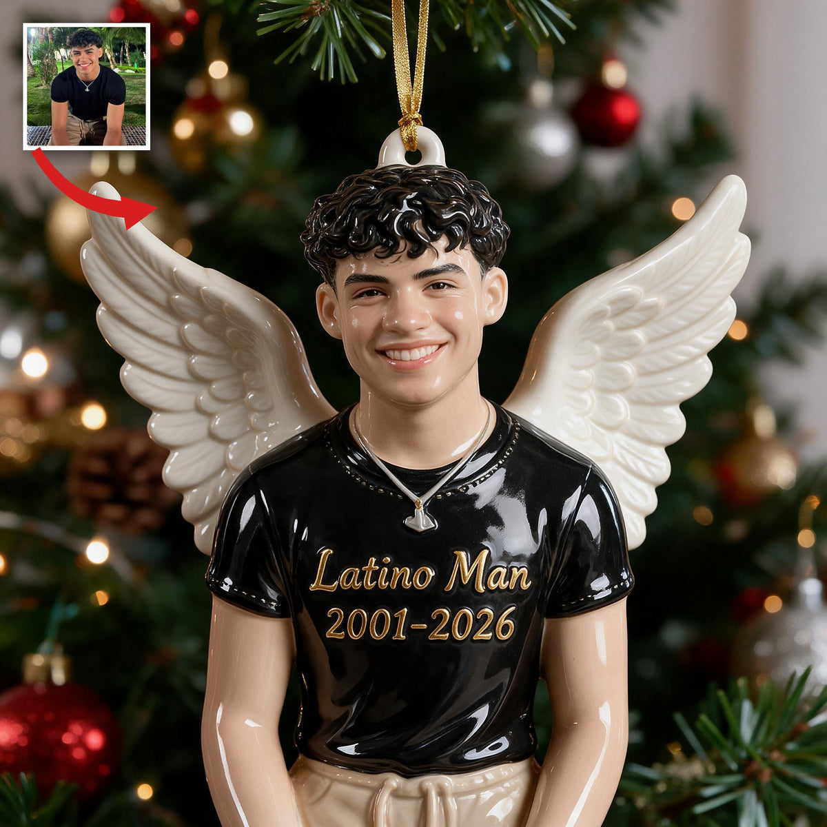 Personalisierte Weihnachtsgedächtnis Latino Mann 3D Engel Ornament