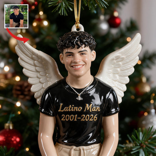 Personalisierte Weihnachtsgedächtnis Latino Mann 3D Engel Ornament