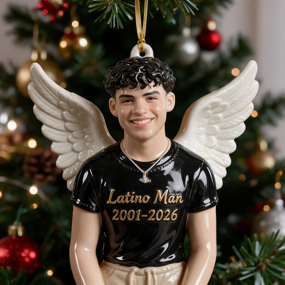 Personalisierte Weihnachtsgedächtnis Latino Mann 3D Engel Ornament