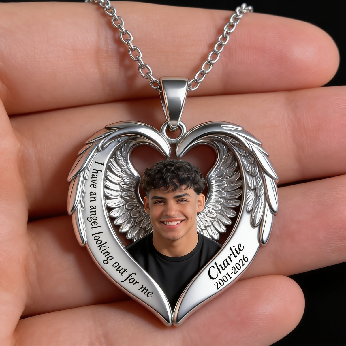Personalized Memorial Latino Man Heart Photo Pendant Necklace Keepsake