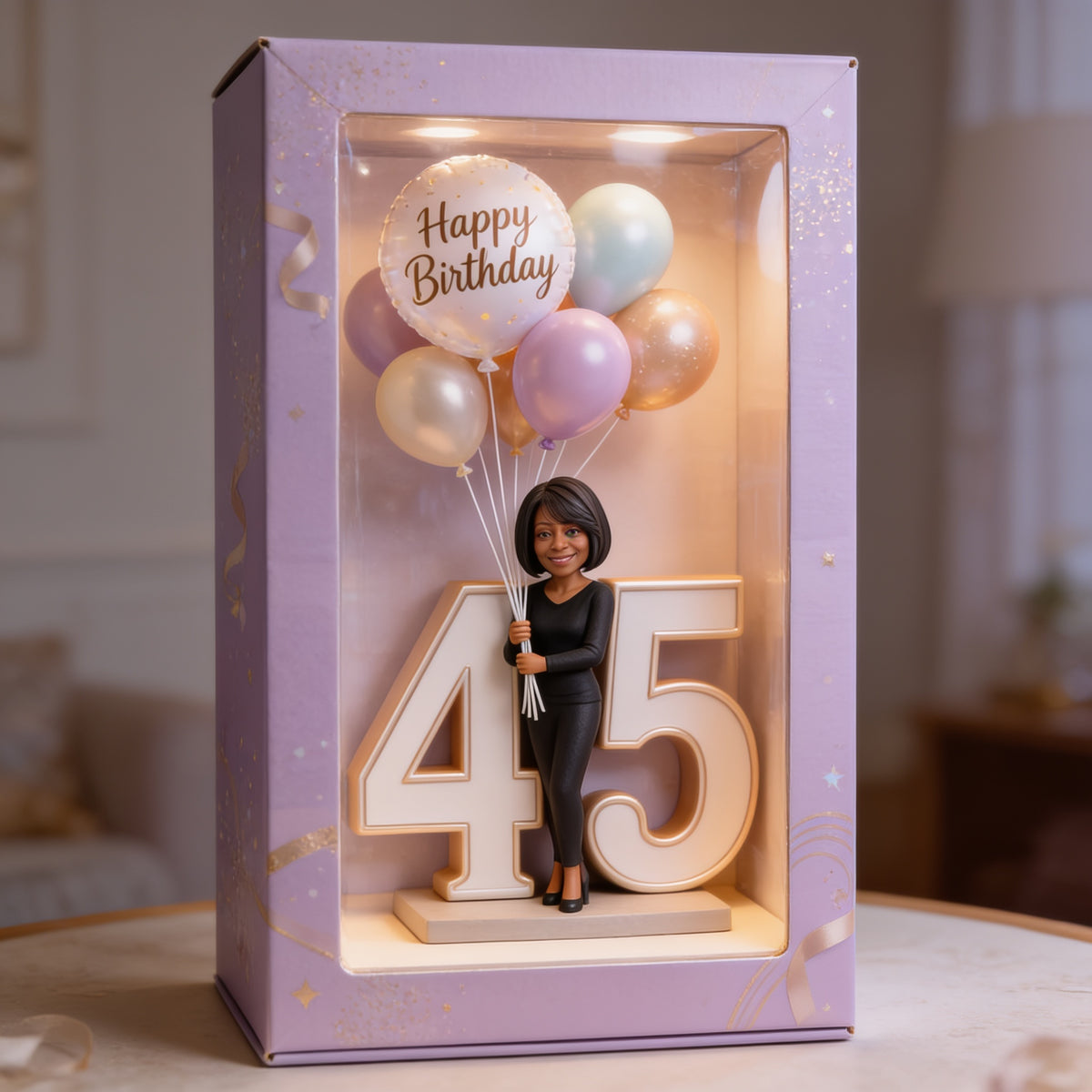 Personalized 45th Birthday Middle-Aged Black Woman Acrylic Display Box