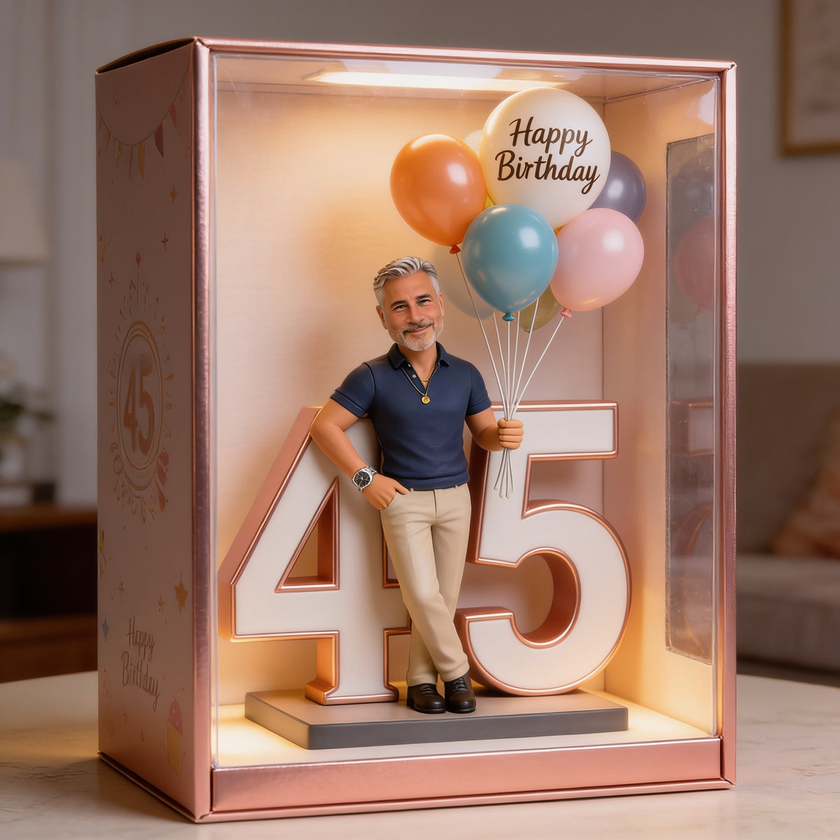 Personalized 45th Birthday Middle-Aged Man Acrylic Display Box Keepsake Gift