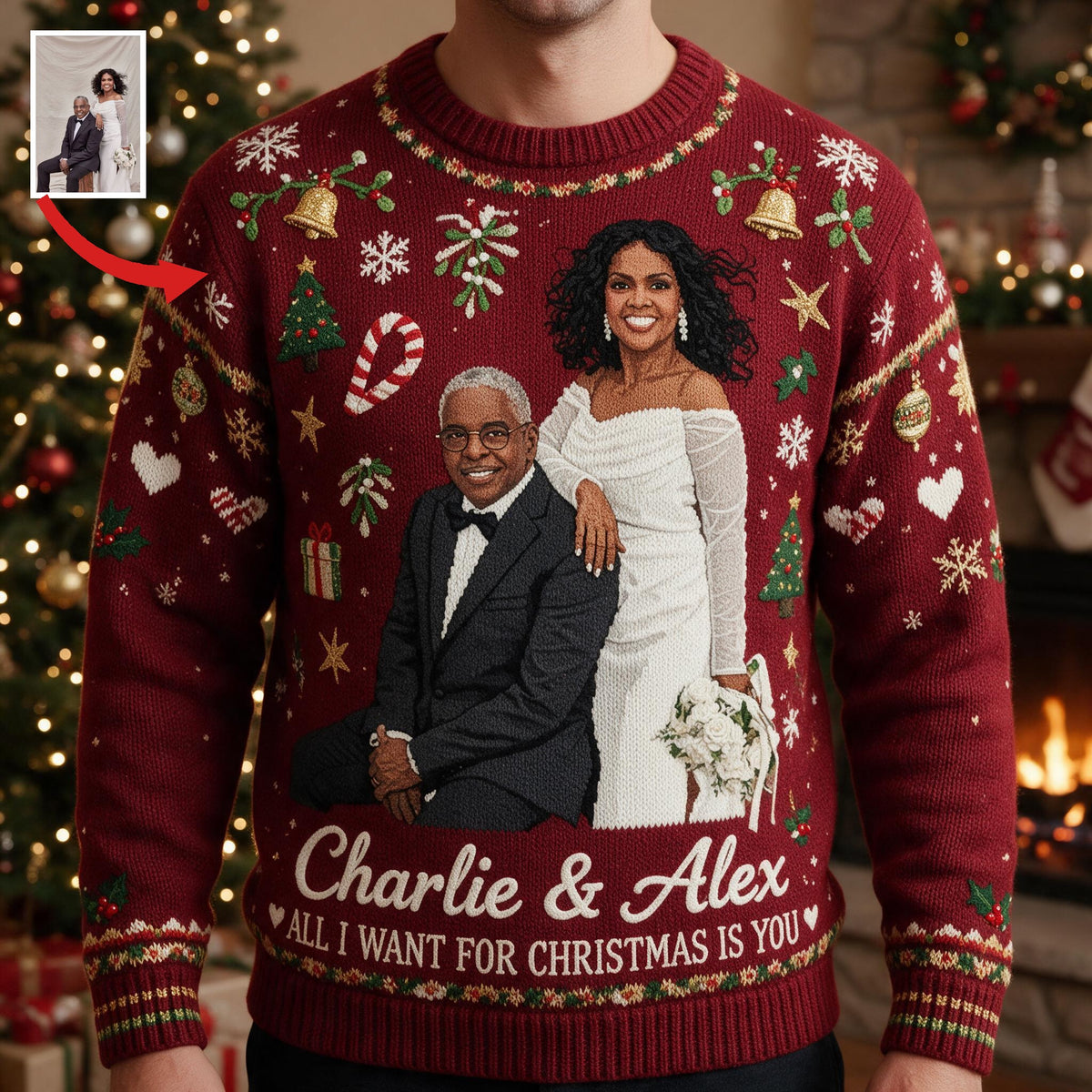 Personalized 20th Wedding Anniversary 2006 Middle-Aged Black Couple Christmas Ugly Sweater