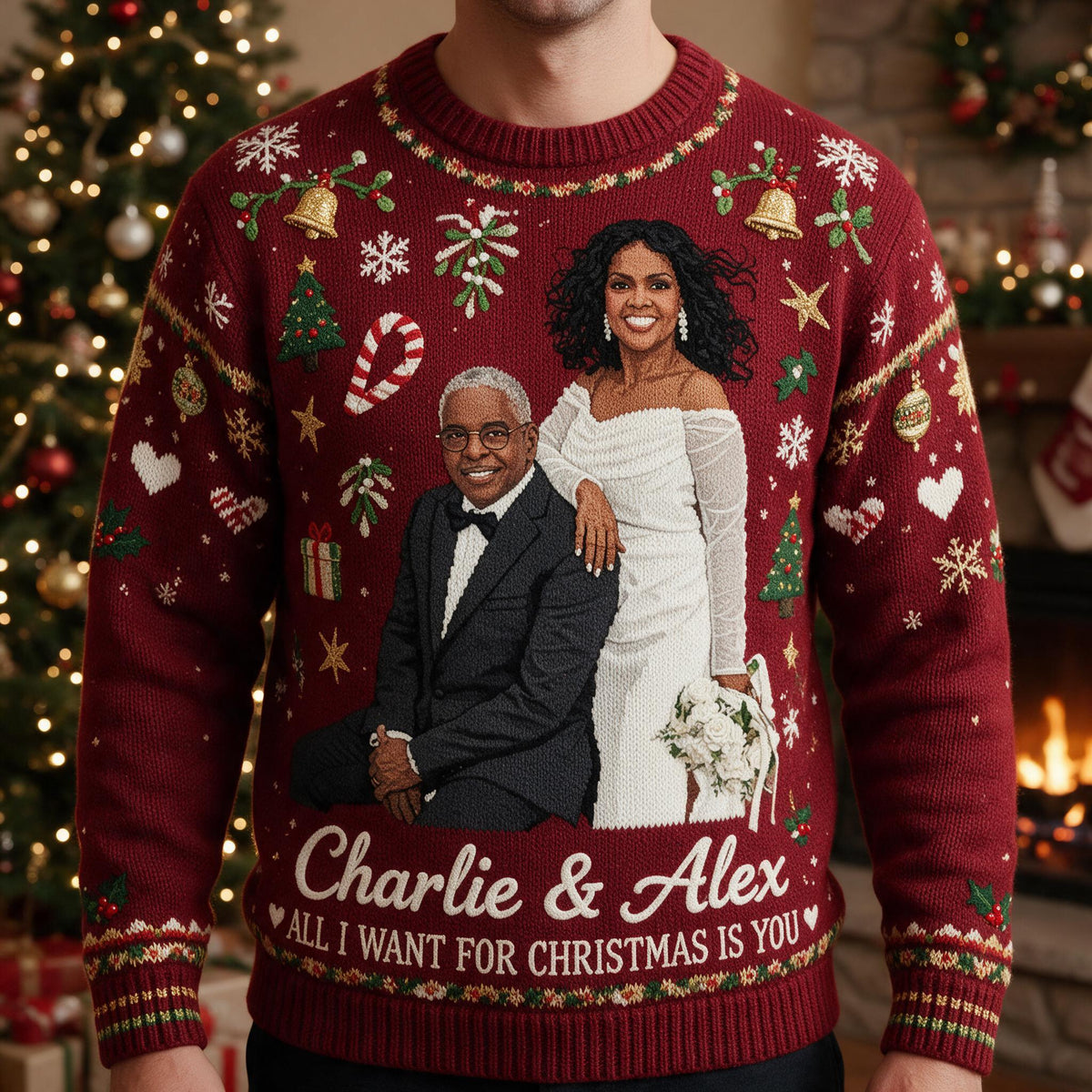 Personalized 20th Wedding Anniversary 2006 Middle-Aged Black Couple Christmas Ugly Sweater