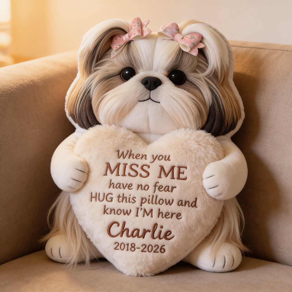 Personalized Shih Tzu Memorial Faux Fur Shaped Pillow Pet Remembrance Gift