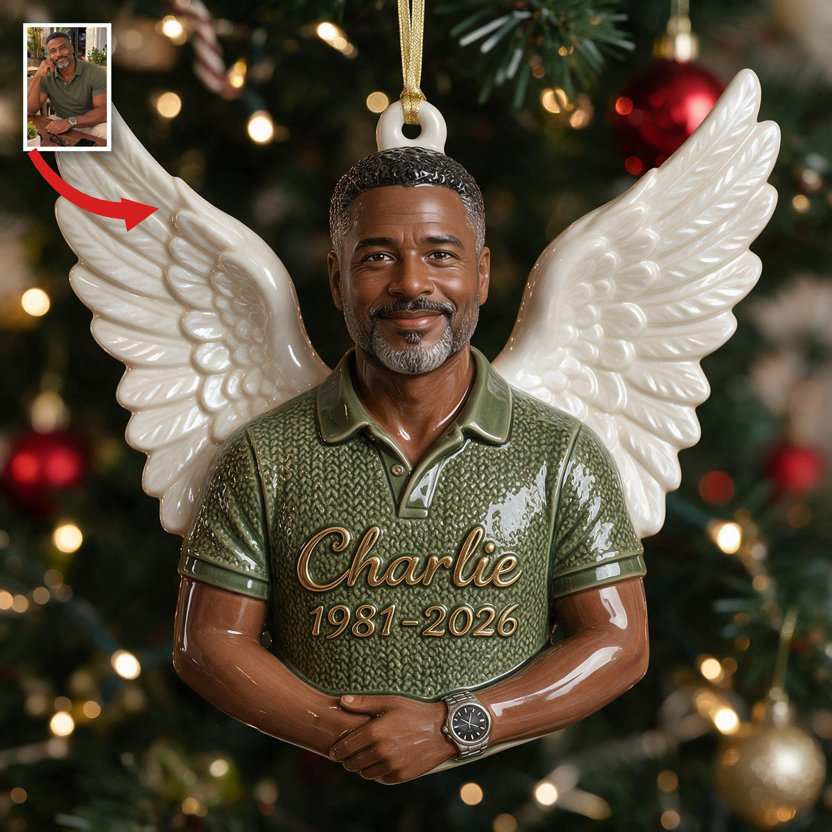 Personalisierte Weihnachts-Mittelalter Schwarzer Mann Gedenk 3D Ornament, Papa Ehemann Andenken
