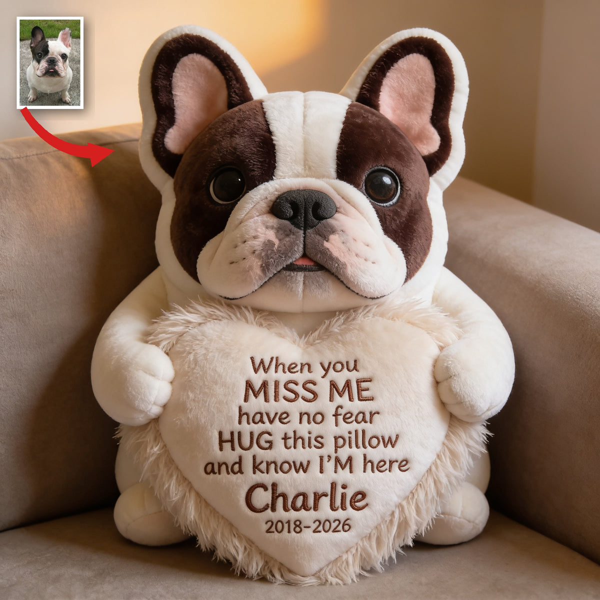 Personalized Memorial Black and White French Bulldog Faux Fur Pillow Pet Remembrance Gift