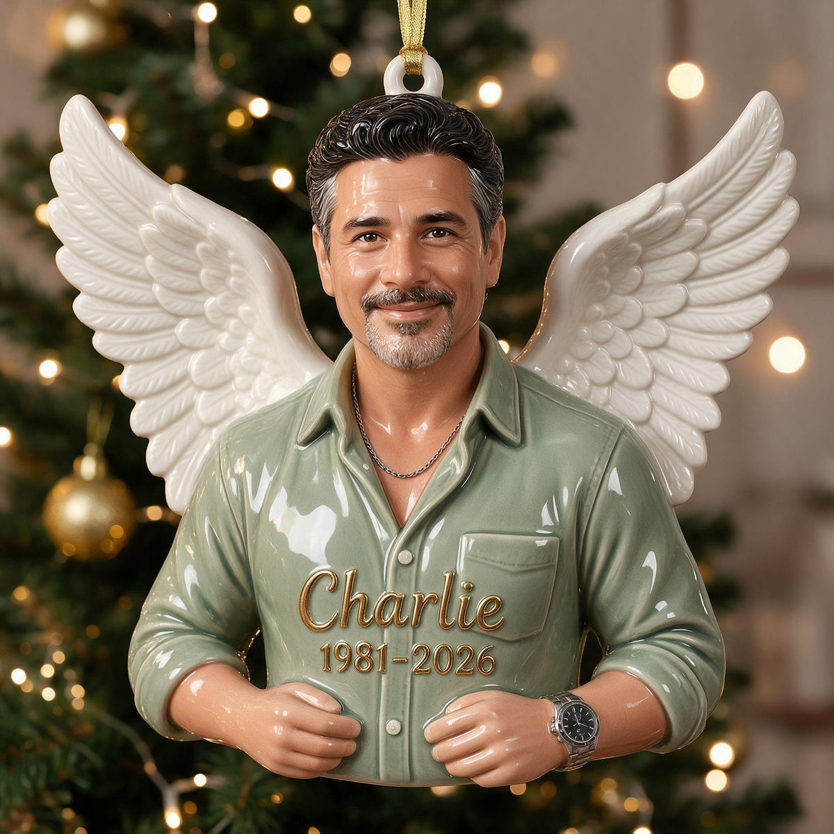 Personalized Christmas Middle-Aged Latino Man Memorial 3D Ornament Dad Husband Keepsake