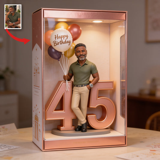 Personalisierte 45. Geburtstags-Acryl-Displaybox für einen mittelalten schwarzen Mann