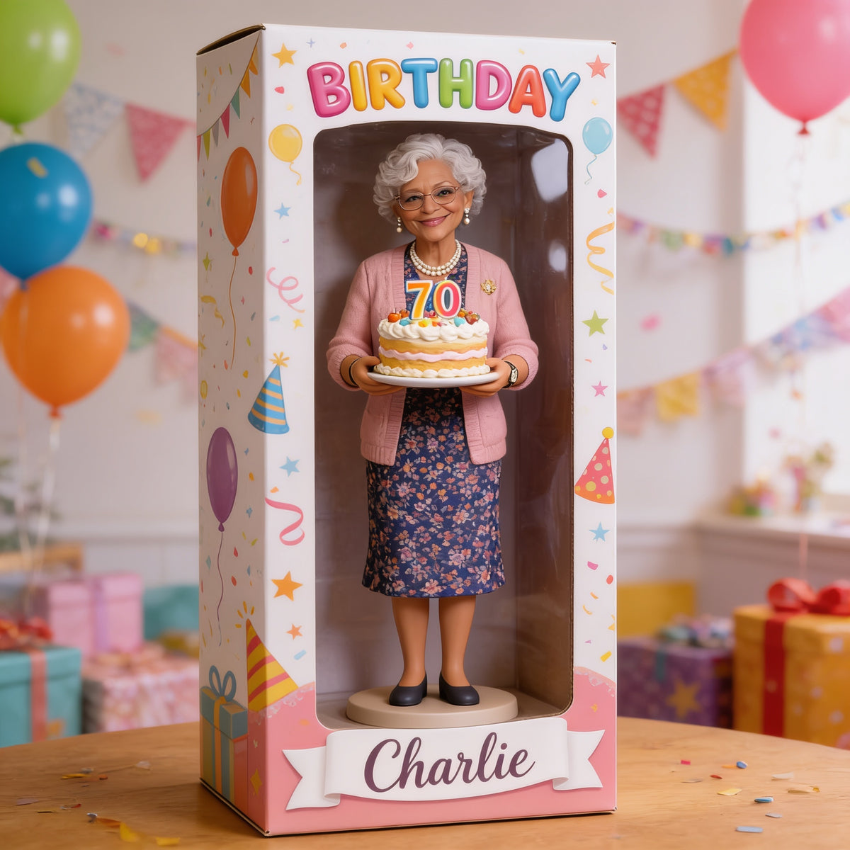 Personalized 70th Birthday Older Black Woman Acrylic Display Box Grandma Gift