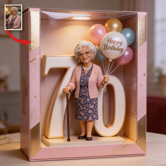 Personalisierte 70. Geburtstags-Acryl-Displaybox für ältere schwarze Frauen, Meilenstein-Geschenk