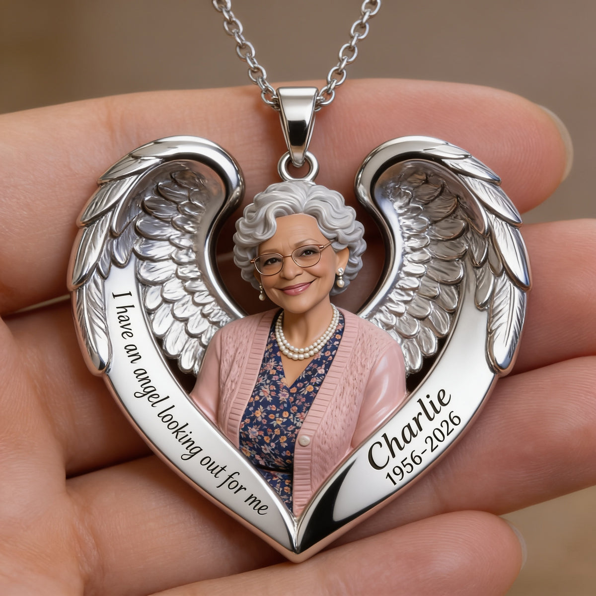 Personalized Older Black Woman Grandma Memorial Pendant Necklace