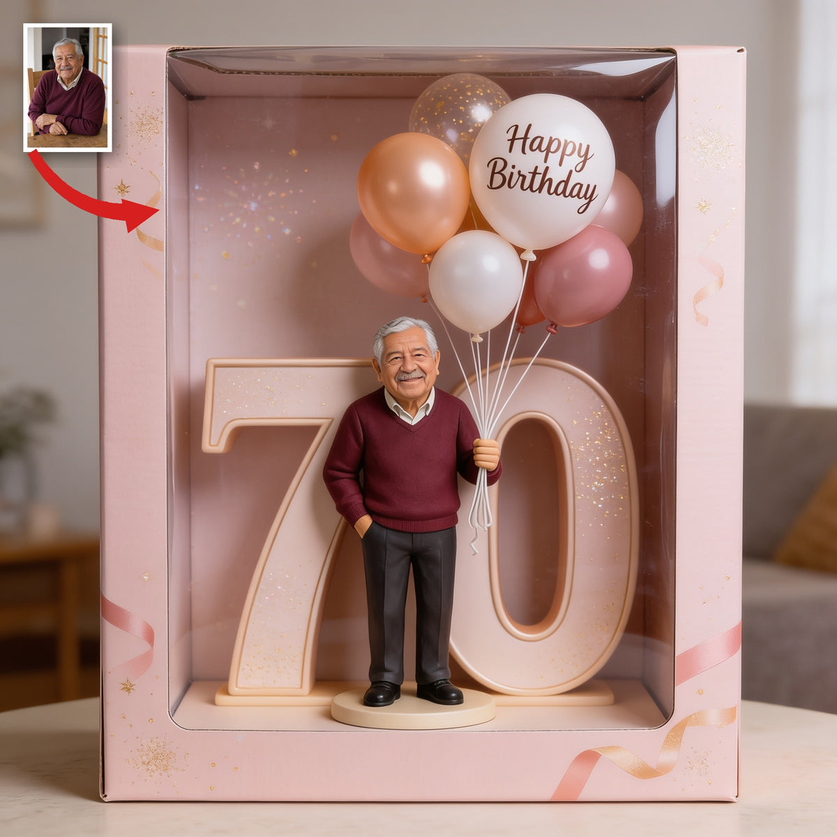 Personalized 70th Birthday Older Latino Man Acrylic Display Box Gift for Dad Grandpa
