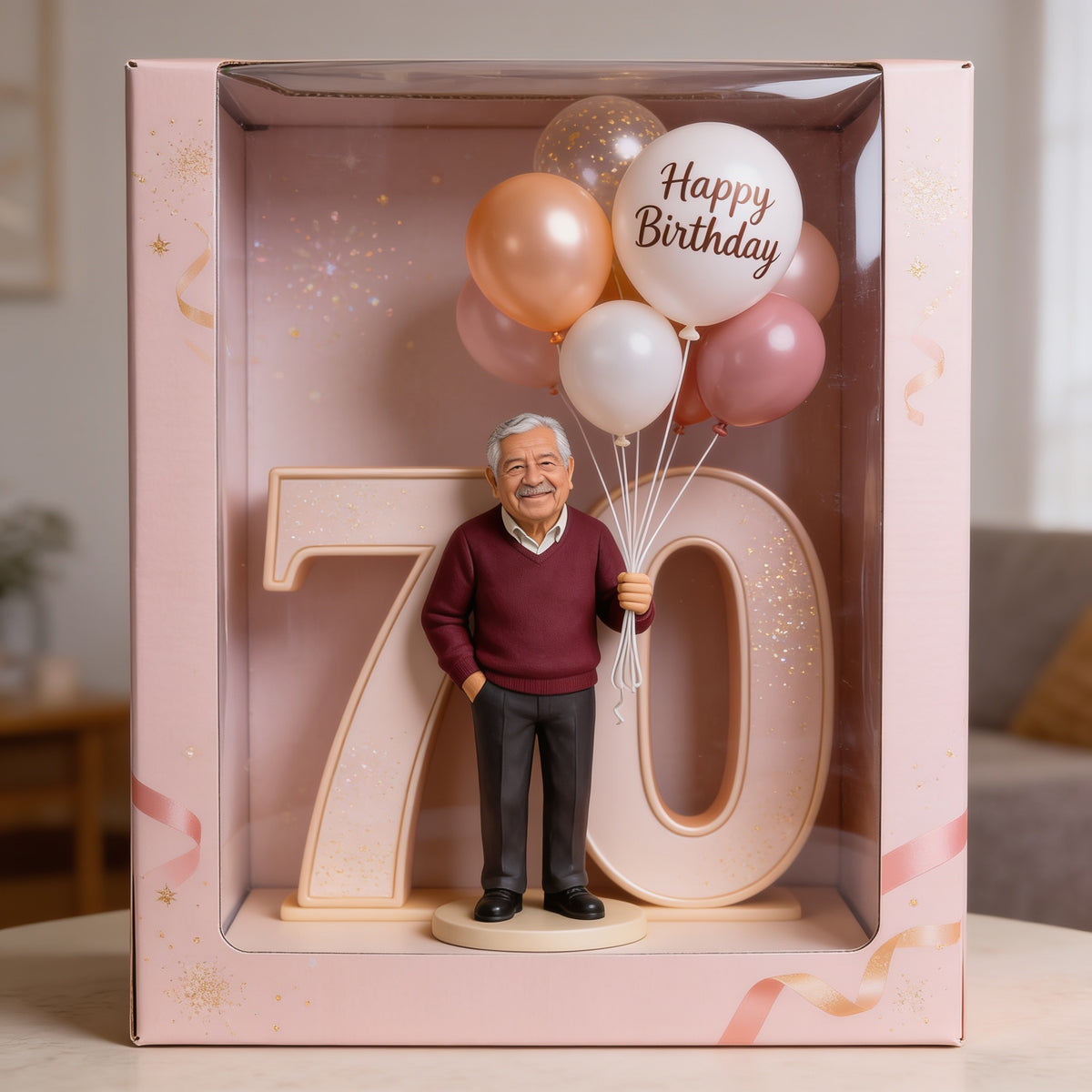 Personalized 70th Birthday Older Latino Man Acrylic Display Box Gift for Dad Grandpa