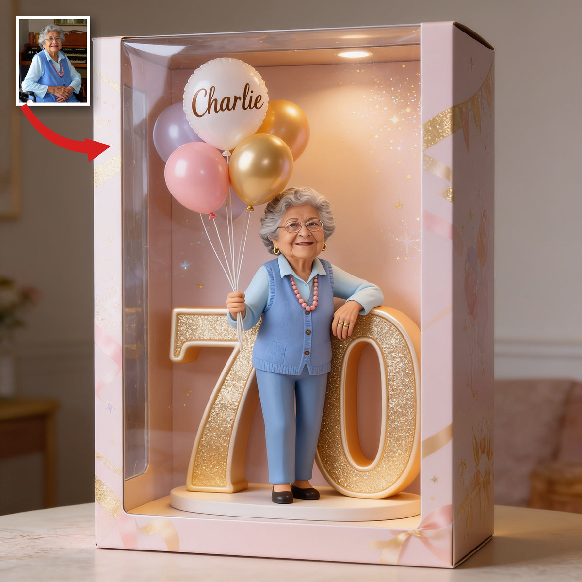 Personalized 70th Birthday Older Latina Woman Acrylic Display Box, Milestone Keepsake Gift